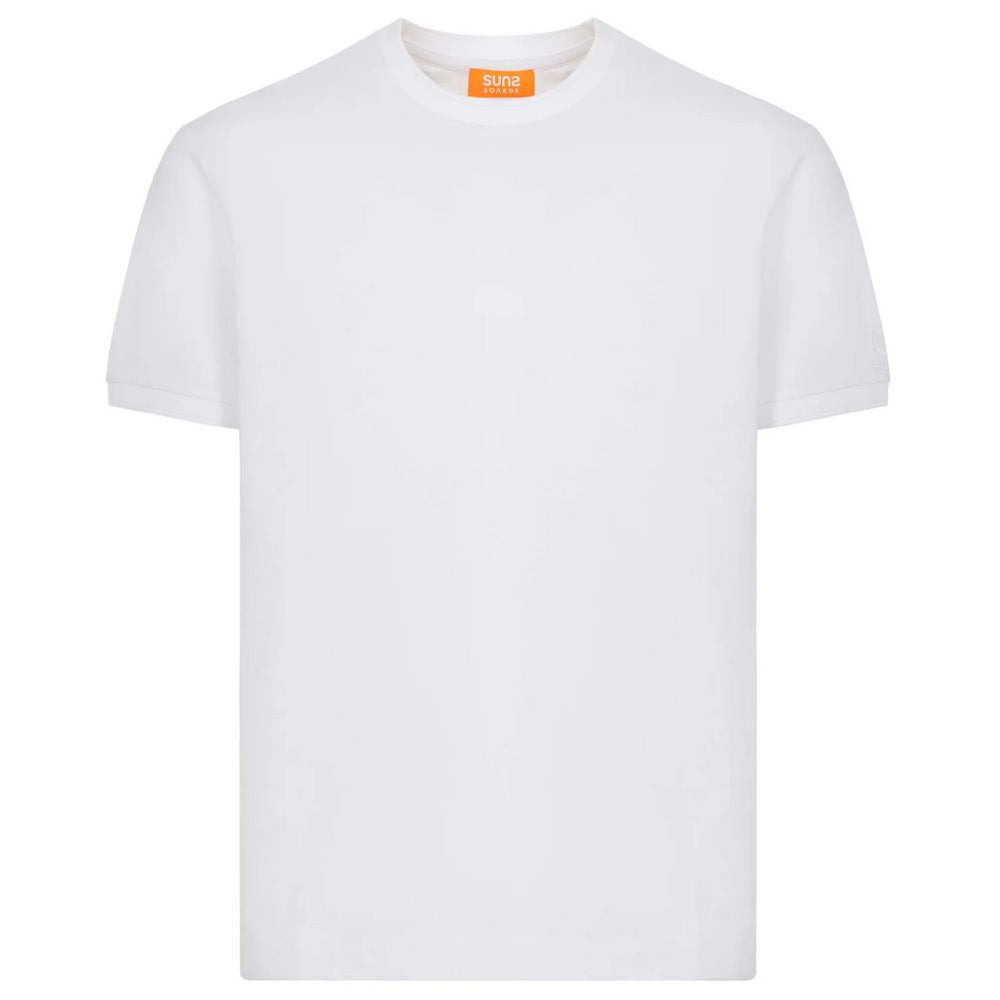 Suns White Cotton T-Shirt with crew neck, elasticated sleeves, and logo on left sleeve.