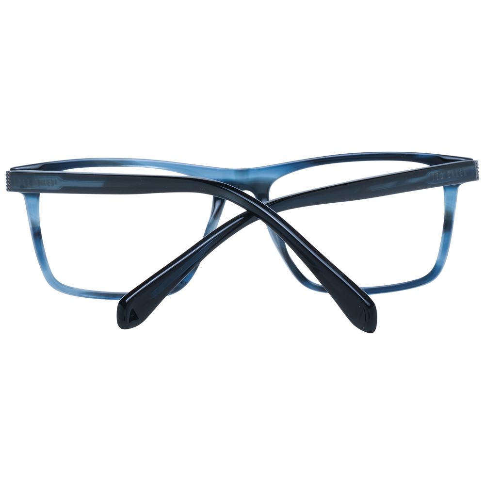 Ted Baker Blue Men Glasses Frame in full-rim acetate with demo lenses and rectangle style, shown with blue acetate material.