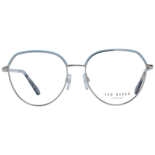 Ted Baker Blue Women Glasses Frame in metal full-rim design with demo lenses, round style, size 53-16-135, includes branded case.