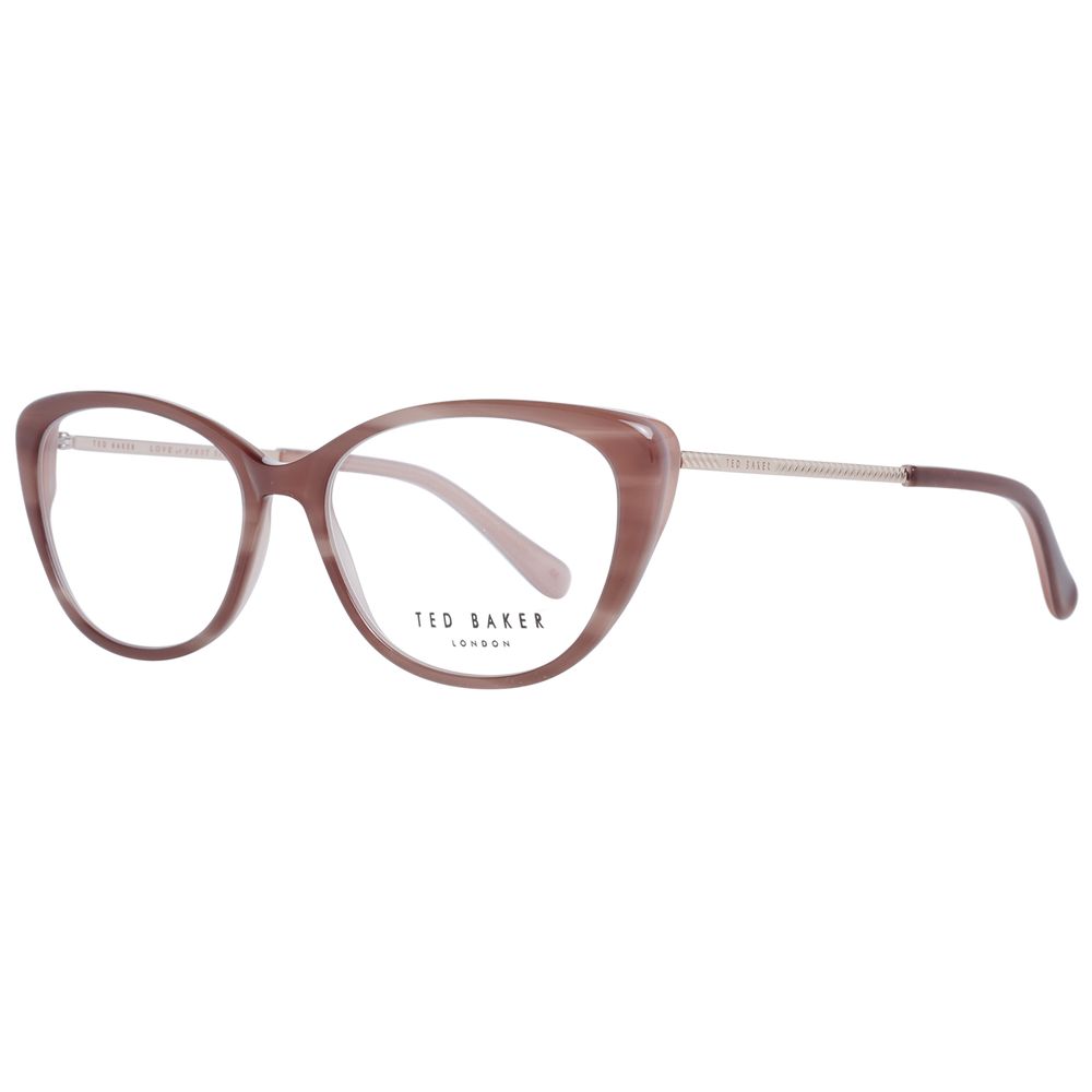 Ted Baker Pink Women Glasses Frame in rose acetate with full-rim cat eye style, demo lenses, 51-15-140 dimensions.