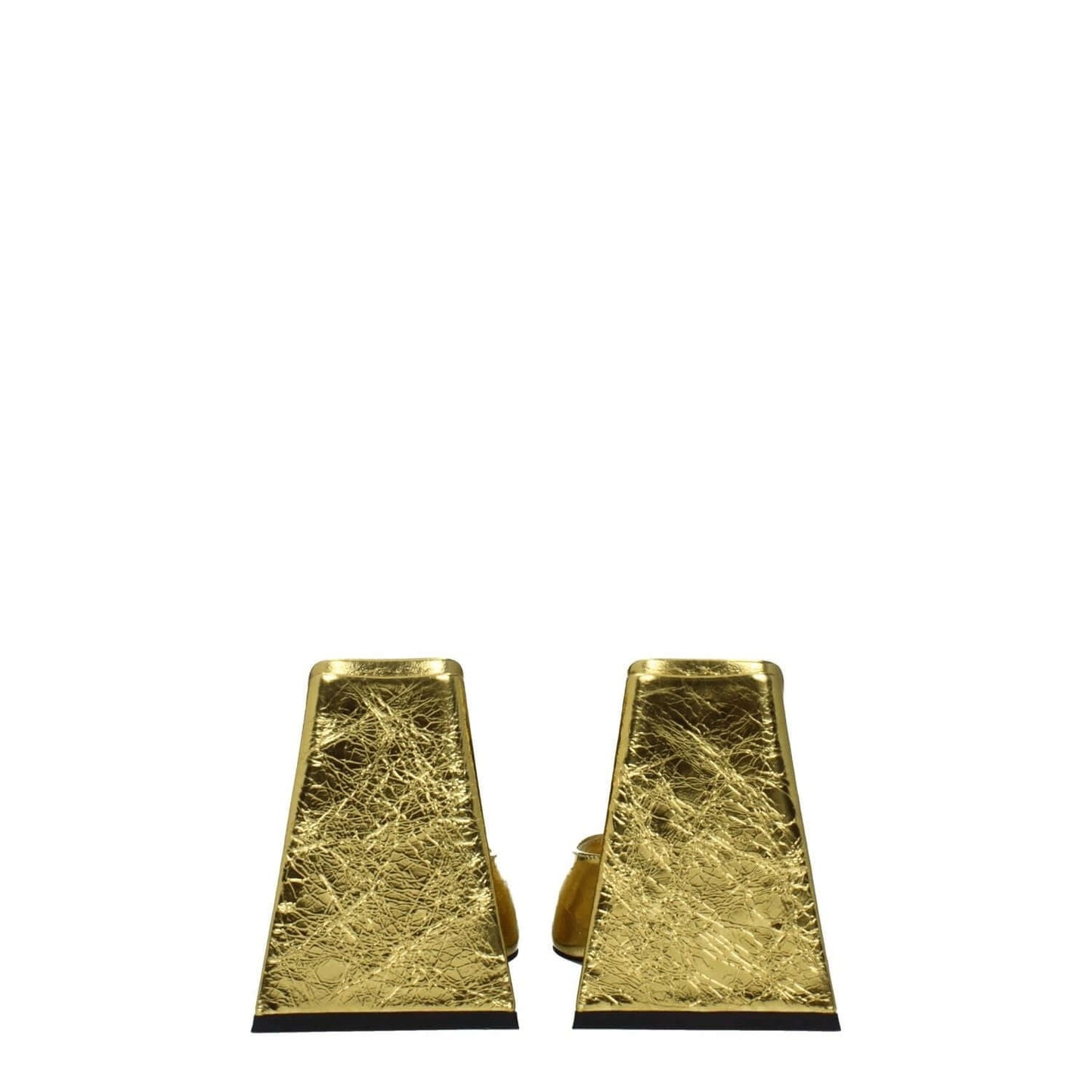 The Attico Gold Leather Platform Sandals with high heel, vintage effect, open toe design, and a luxurious gold finish.