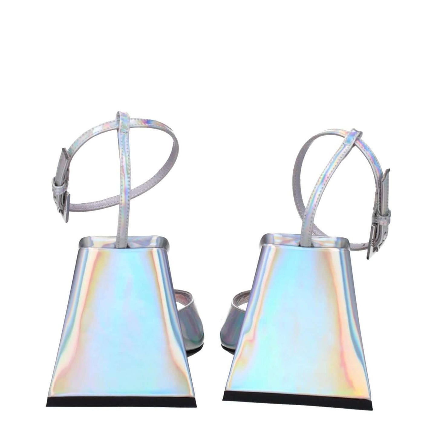 The Attico Gray Leather Platform Sandals, eco leather silver high heel sandals with buckle closure, open toe, 8.5 cm heel height.