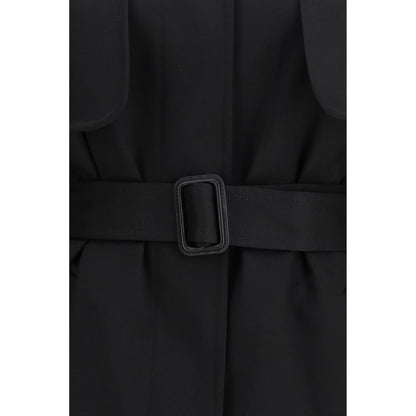 The Row Black Fleece Wool Trench Coat