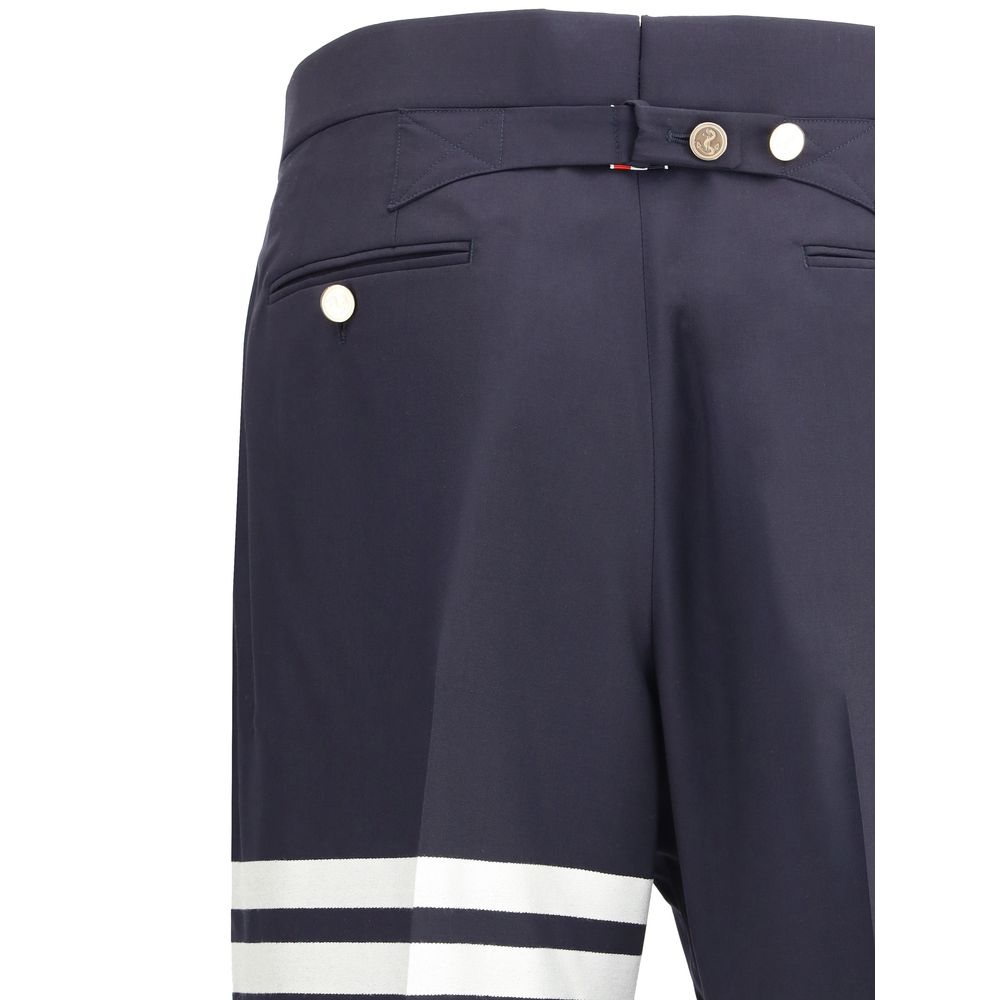 Thom Browne Blue Wool Dress Pants with iconic bands and embossed buttons