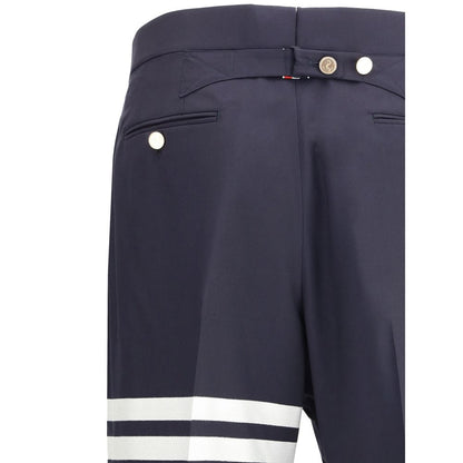 Thom Browne Blue Wool Dress Pants with iconic bands and embossed buttons