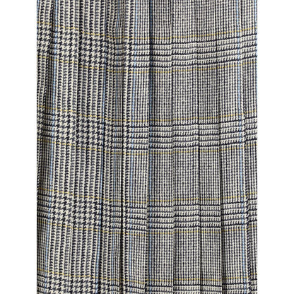 Thom Browne Multicolor Silk Midi Skirt with houndstooth pattern, featuring signature striped grosgrain loop tab and front-positioned bow.