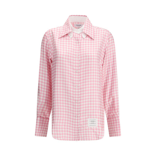 Thom Browne Multicolor Silk Pattern Shirt in pink gingham with point collar and buttoned cuffs, offering timeless sophistication.