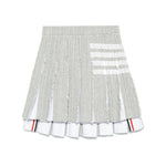 Thom Browne Skirts Grey featuring medium grey frayed edge, side button, zip fastening, signature 4-Bar tab, and 4-Bar stripe design.