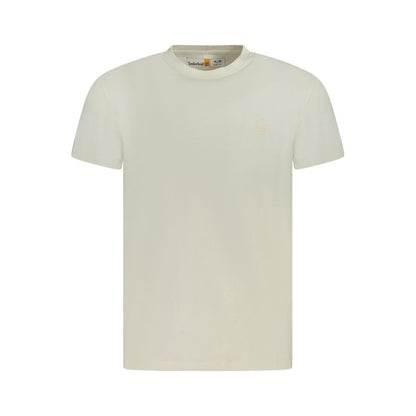 Timberland Beige Cotton Men T-Shirt, slim-fit with embroidered logo, crafted from organic cotton for comfort and style.