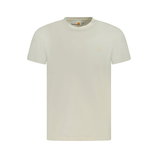 Timberland Beige Cotton Men T-Shirt, slim-fit with embroidered logo, crafted from organic cotton for comfort and style.