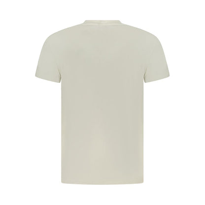 Back view of Timberland Beige Cotton Men T-Shirt showcasing organic cotton material and sleek silhouette.