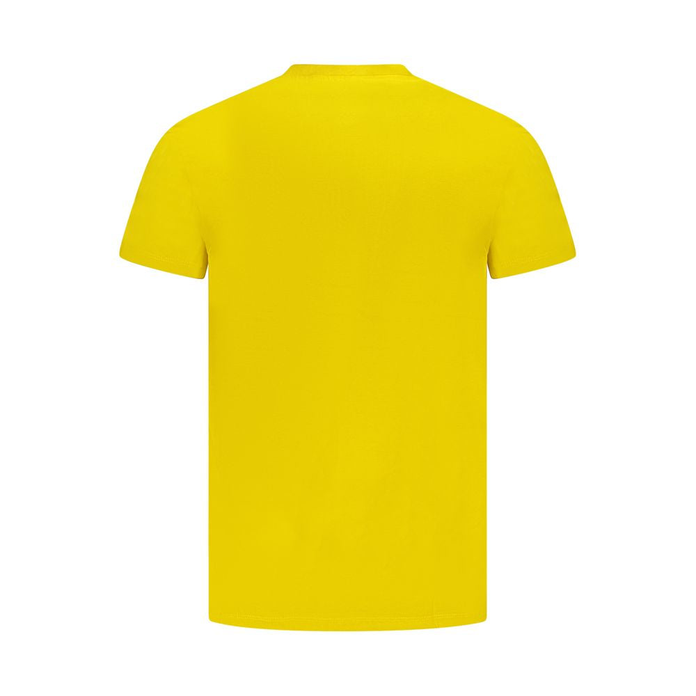 Timberland Yellow Cotton Men T-Shirt, slim fit organic cotton tee with embroidered logo and vibrant color for stylish eco-conscious men.