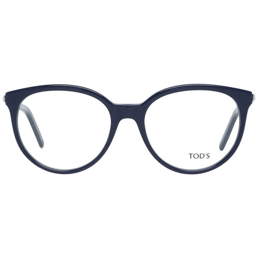 Tod's Blue Women Glasses Frame in full-rim butterfly style, metal & plastic material, dimensions 53-16-140, includes branded case.