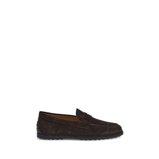 Tod's Brown Calf Leather Bos Taurus Slip-On Loafers with rubber pebbles designed for comfort and elegance.