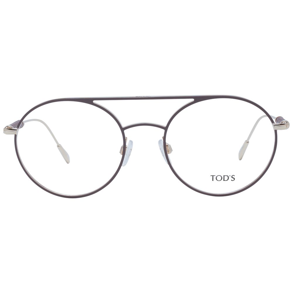 Tod's Brown Women Glasses Frame in metal full-rim aviator style with demo lenses, includes branded case, ideal eyewear for women.
