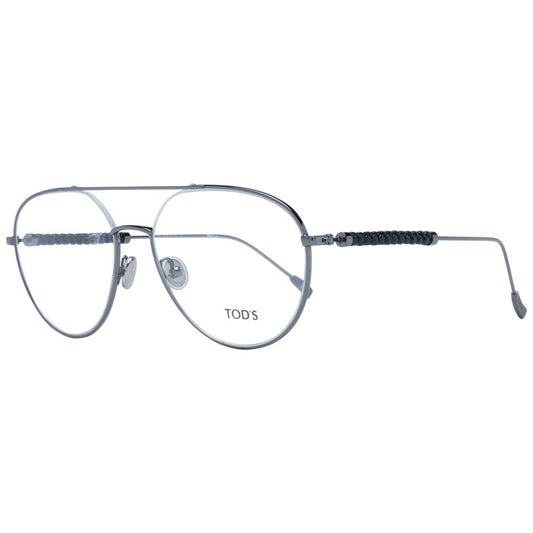 Tod's Gray Men Glasses Frame in gunmetal metal, full-rim aviator style with demo lenses, includes branded case.
