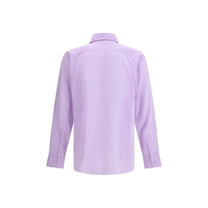Back view of Tom Ford Purple Cotton Dress Shirt featuring classic collar and asymmetrical hem for a modern, elegant style.