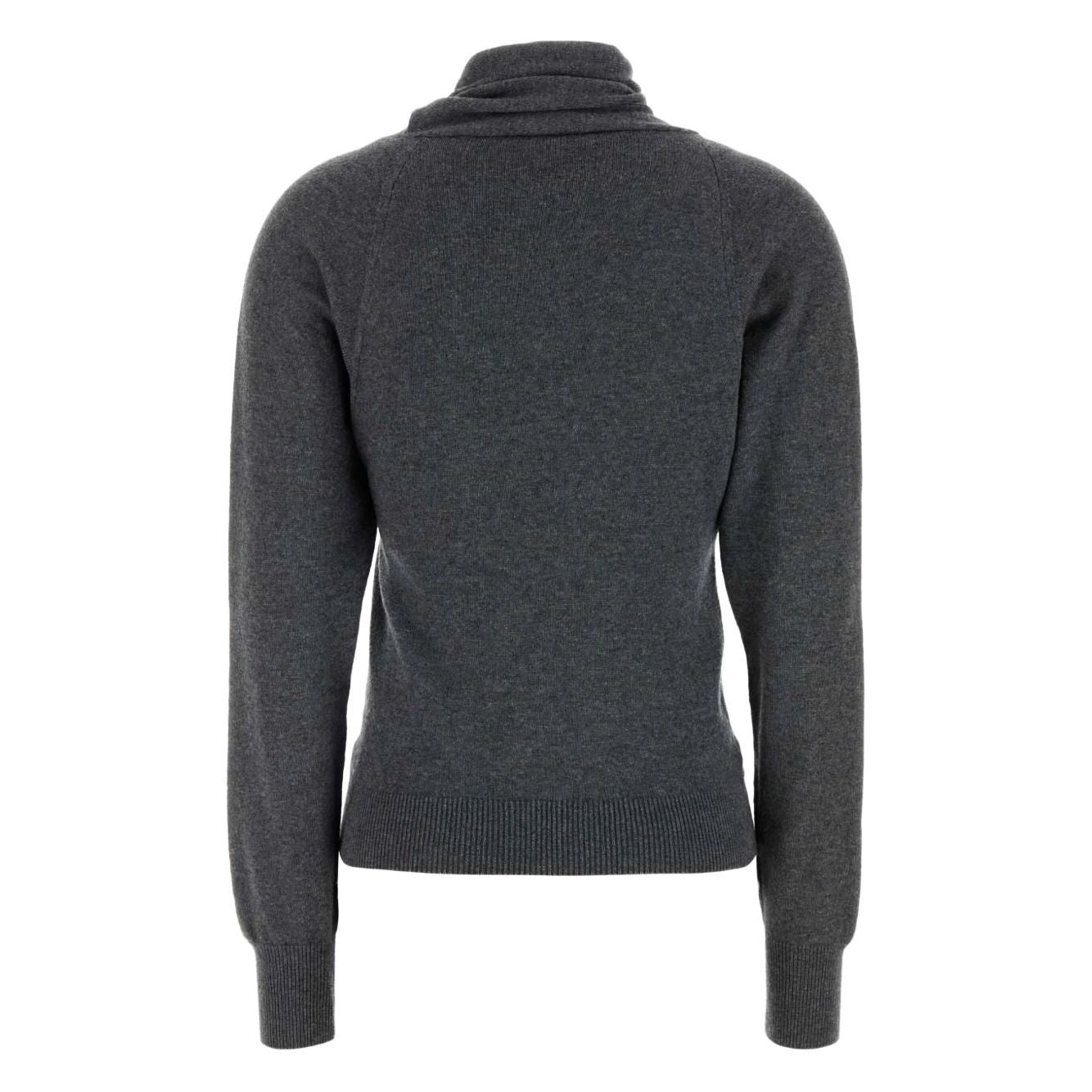 Tom Ford Sweaters Grey, dark grey asymmetric neck, long sleeves, ribbed hem, cashmere and cotton turtle-neck sweater