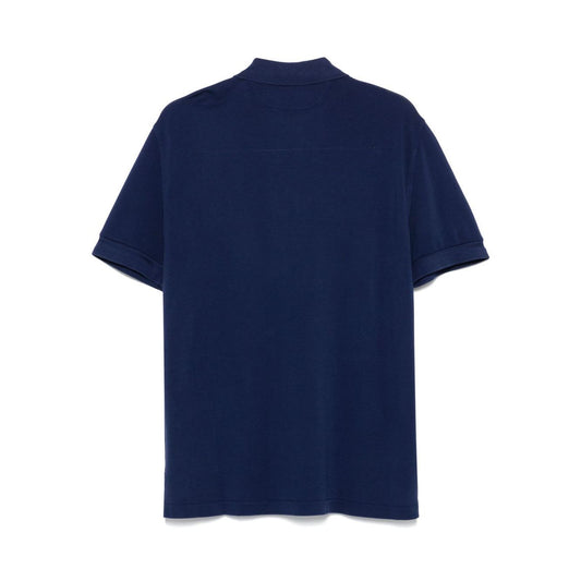 Tom Ford T-shirts and Polos Blue, navy blue Lyocell piquet polo shirt with short sleeves and straight hem, back view