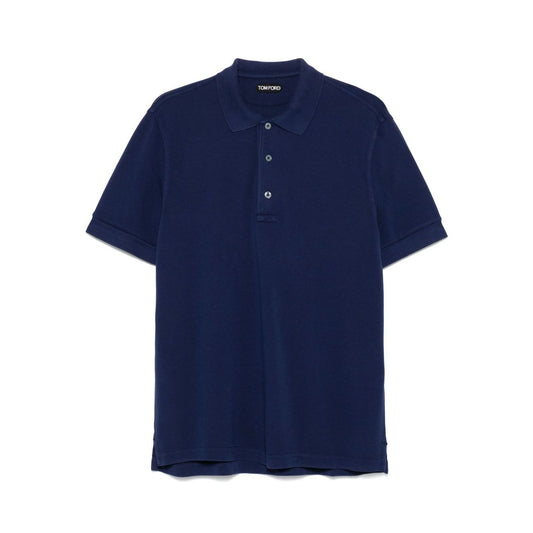Tom Ford T-shirts and Polos Blue - Navy blue lyocell pique polo shirt with short sleeves and straight hem.
