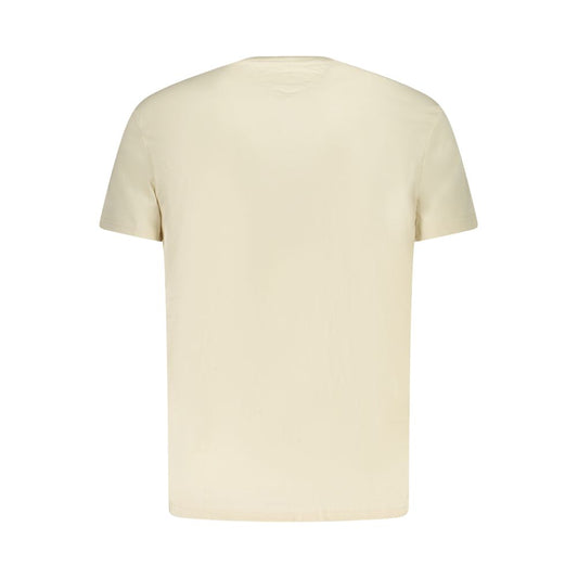 Tommy Hilfiger Beige Cotton Men T-Shirt back view showcasing short sleeves and crew neck design for a contemporary style.