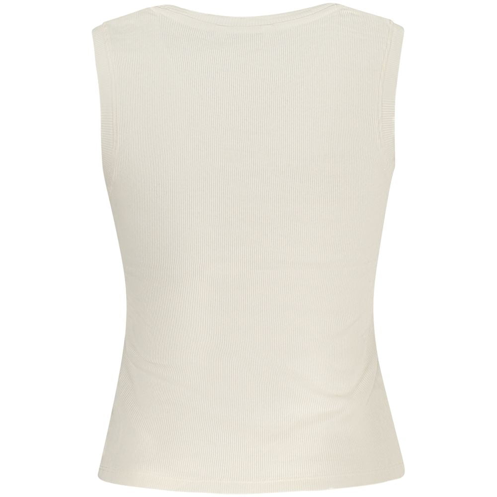 Tommy Hilfiger Beige Cotton Tank Top with embroidery and logo, made from 95% regenerative cotton, featuring a wide neckline.