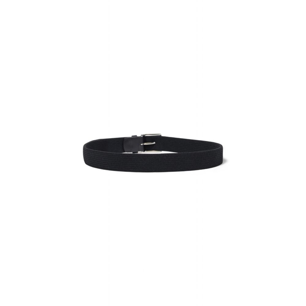 Tommy Hilfiger Black Recycled Polyester Belt with shiny metal buckle, perfect for everyday style and comfort.
