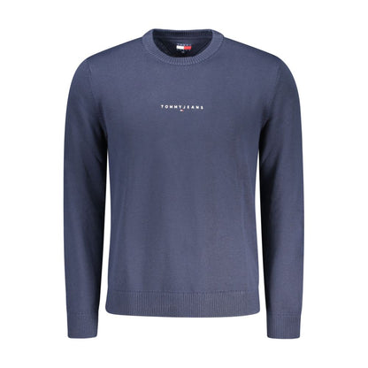 Tommy Hilfiger Blue Polyester Men Sweater with crew neck and embroidered logo, featuring eco-friendly recycled materials for style and comfort.