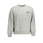 Tommy Hilfiger Gray Cotton Men Sweater with logo embroidery, classic crew neck design, made from eco-friendly regenerative cotton.