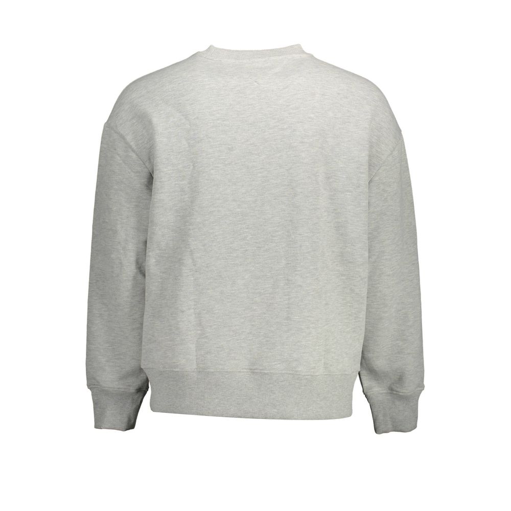 Tommy Hilfiger Gray Cotton Men Sweater with long sleeves and crew neck, showcasing classic American style and subtle logo embroidery.