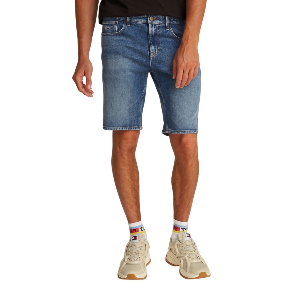 Tommy Hilfiger Jeans Blue Recycled Cotton Bermuda Shorts on model showcasing fit and style