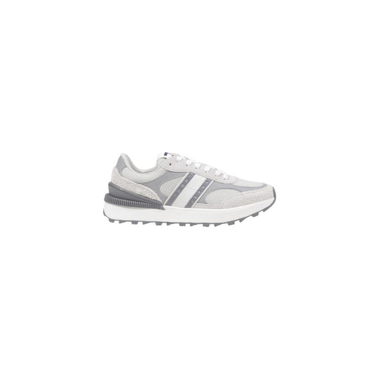 Tommy Hilfiger Jeans Gray Suede Leather Athletic Sneakers, women's sporty design with brand logo on side, comfort and durability.