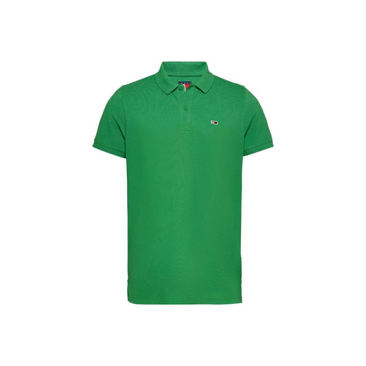 Tommy Hilfiger Jeans Green Cotton Polo Shirt for men, short-sleeved, 100% cotton, featuring classic collar and embroidered logo.