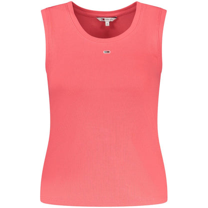 Tommy Hilfiger Pink Cotton Tank Top with wide neckline, logo embroidery, made of 95% regenerative cotton.
