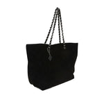 Tory Burch Ella Chain-strap Tote Bag in black with chain straps, open top design, and hanging tag, dimensions: 15 cm x 30 cm x 50 cm.
