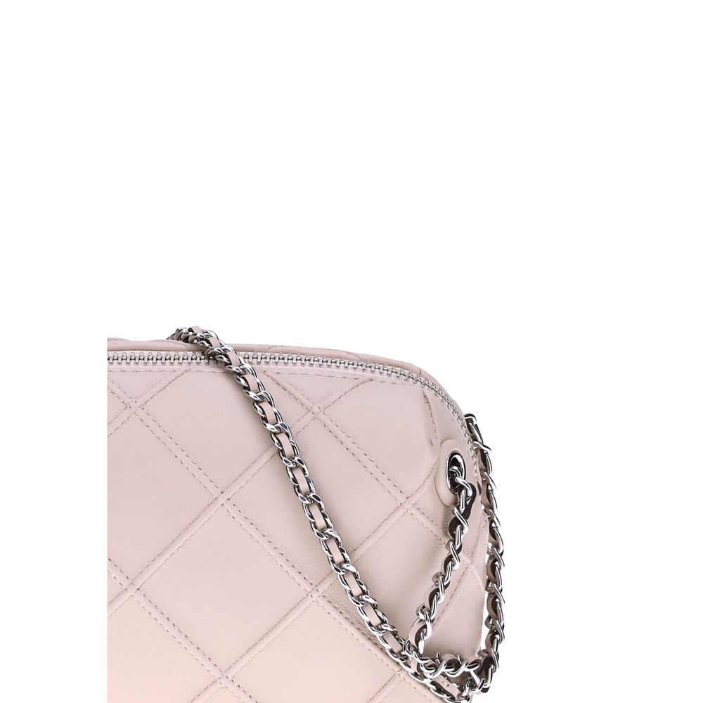 Close-up of Tory Burch Multicolor Calf Leather Bos Taurus Shoulder Bag with chain strap and quilted design.