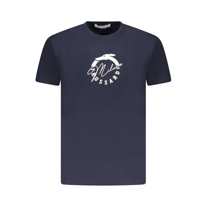 Trussardi Blue Cotton Men T-Shirt with logo print, short sleeves, crew neck, perfect for stylish comfort.