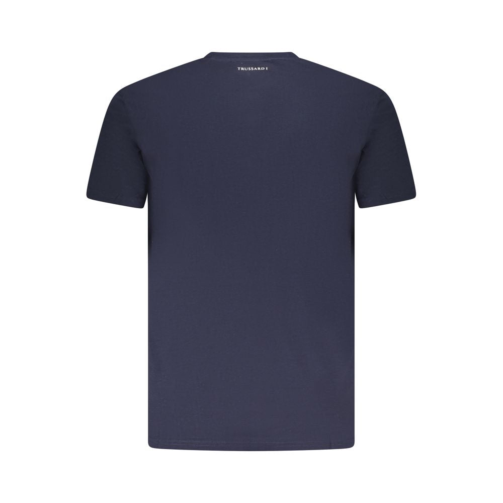 Back view of Trussardi Blue Cotton Men T-Shirt with short sleeves