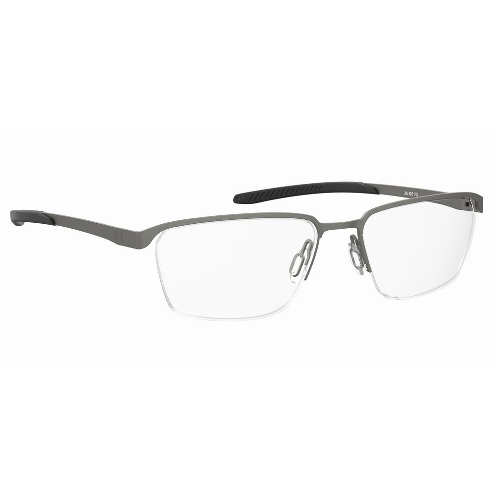 Under Armour Gray Metal Frames men's glasses UA5051GR80F71 in grey metal with 56/17/140mm lens, bridge, temple measurements.