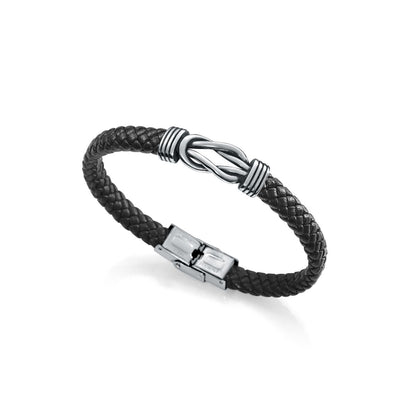 Black braided bracelet with silver clasp for men, stylish accessory for everyday wear