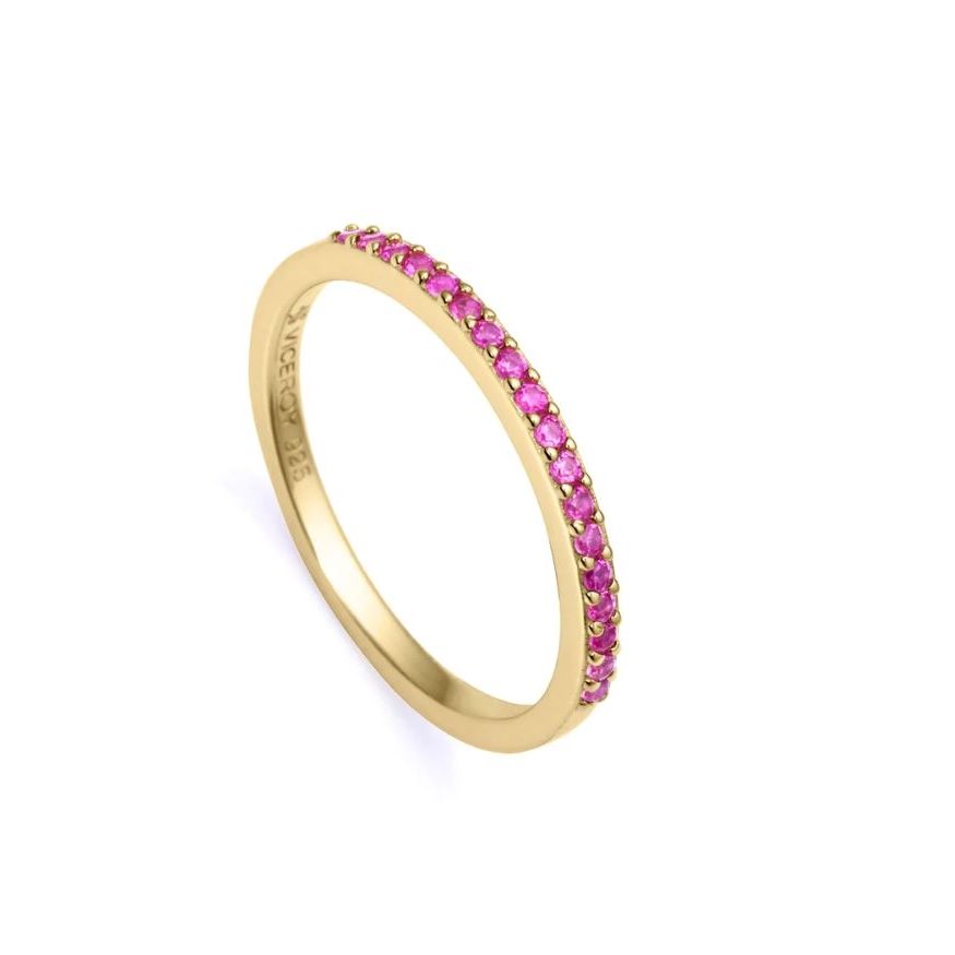 Elegant gold ring with pink gemstones, designed for ladies, from VICEROY JEWELS Mod. 9118A014-37, featuring quartz movement and water resistance.