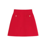 Valentino Crepe Couture Skirt - Red wool and silk with heart motif, concealed zip, and faux pocket detail