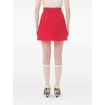 Back view of Valentino Crepe Couture Skirt in red with heart motif and concealed zip fastening.