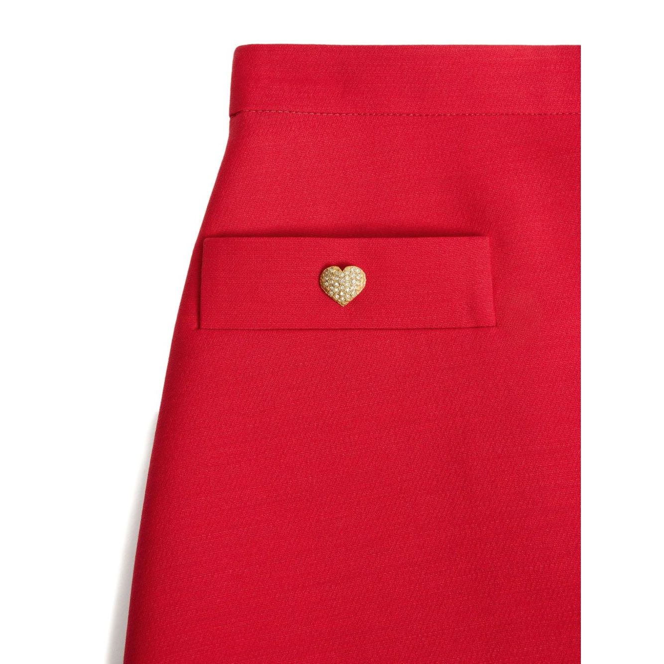 Valentino Crepe Couture Skirt in red wool and silk with heart motif faux pocket detail and concealed side zip fastening.