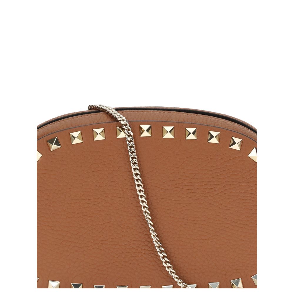 Valentino Garavani Brown Calf Leather Bos Taurus Shoulder Bag with platinum studs and adjustable chain