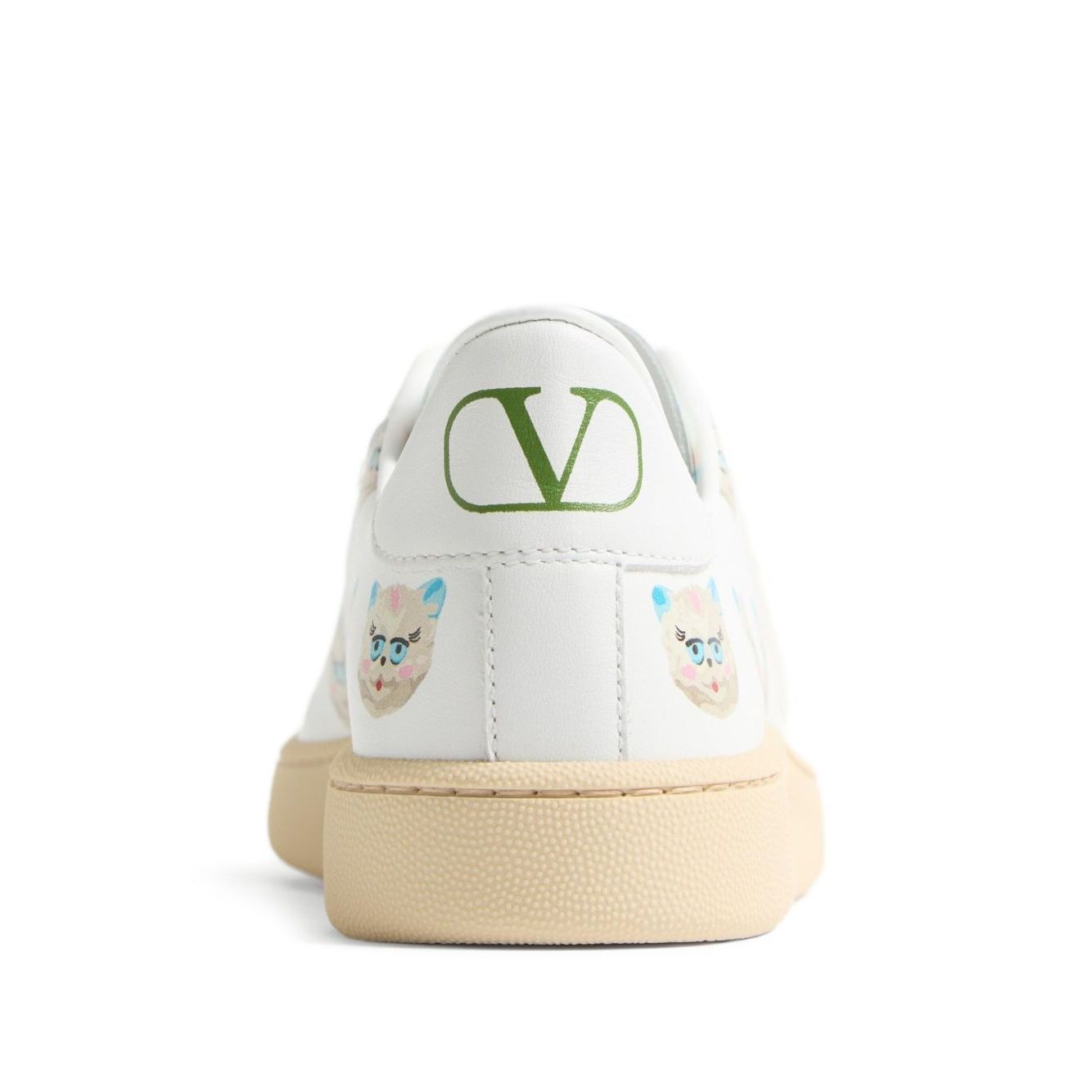 Rear view of Valentino Garavani Le Chat De La Maison Royco Sneaker In Nappa Calfskin with VLogo and cat motif.