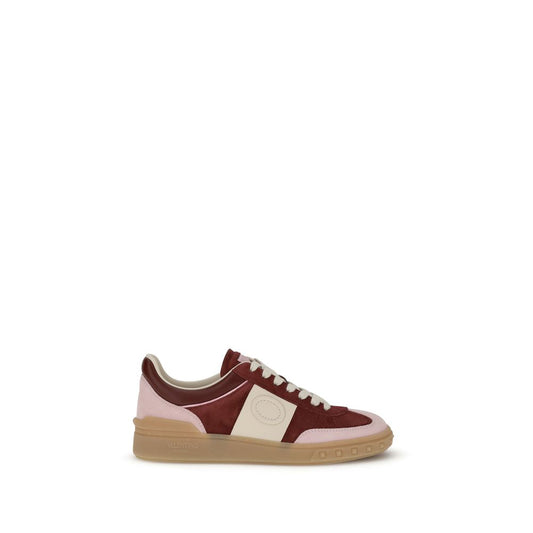 Valentino Garavani Red Calf Leather Bos Taurus Low Top Sneakers featuring a VLogo Signature and custom rubber sole.