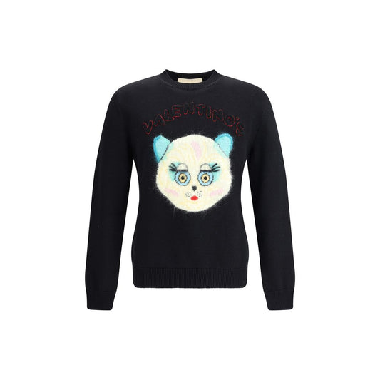Valentino Le Chat De La Maison Sweater with cat patch, ribbed crew neck, and elegant wool-cotton blend for stylish comfort.