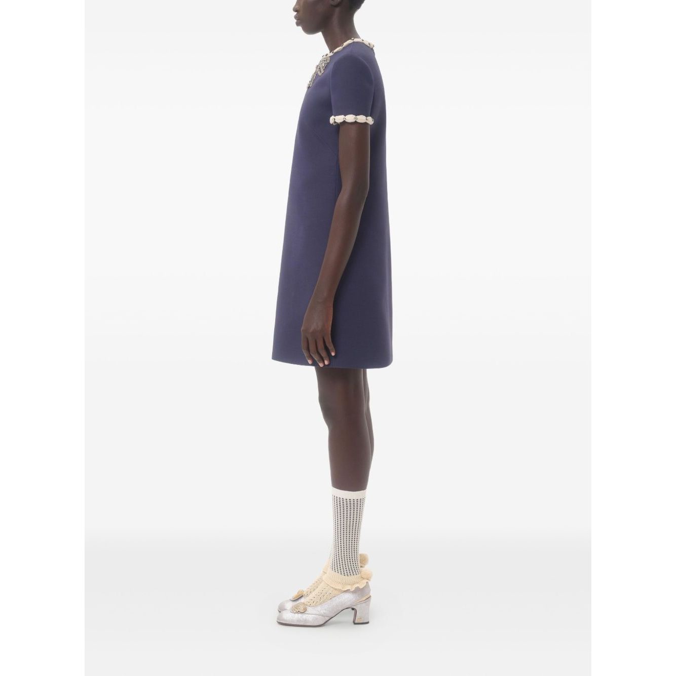 Valentino Short Embroidered Crepe Couture Dress Dresses