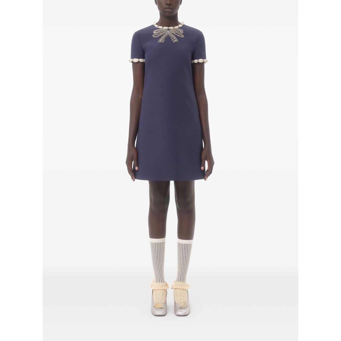 Valentino Short Embroidered Crepe Couture Dress Dresses